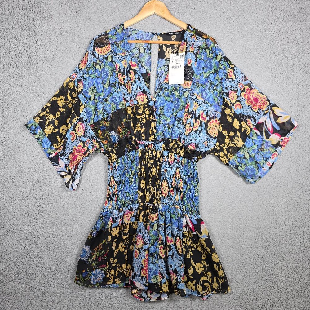 Zara Romper Large Multicolor Patchwork Print Flow… - image 3